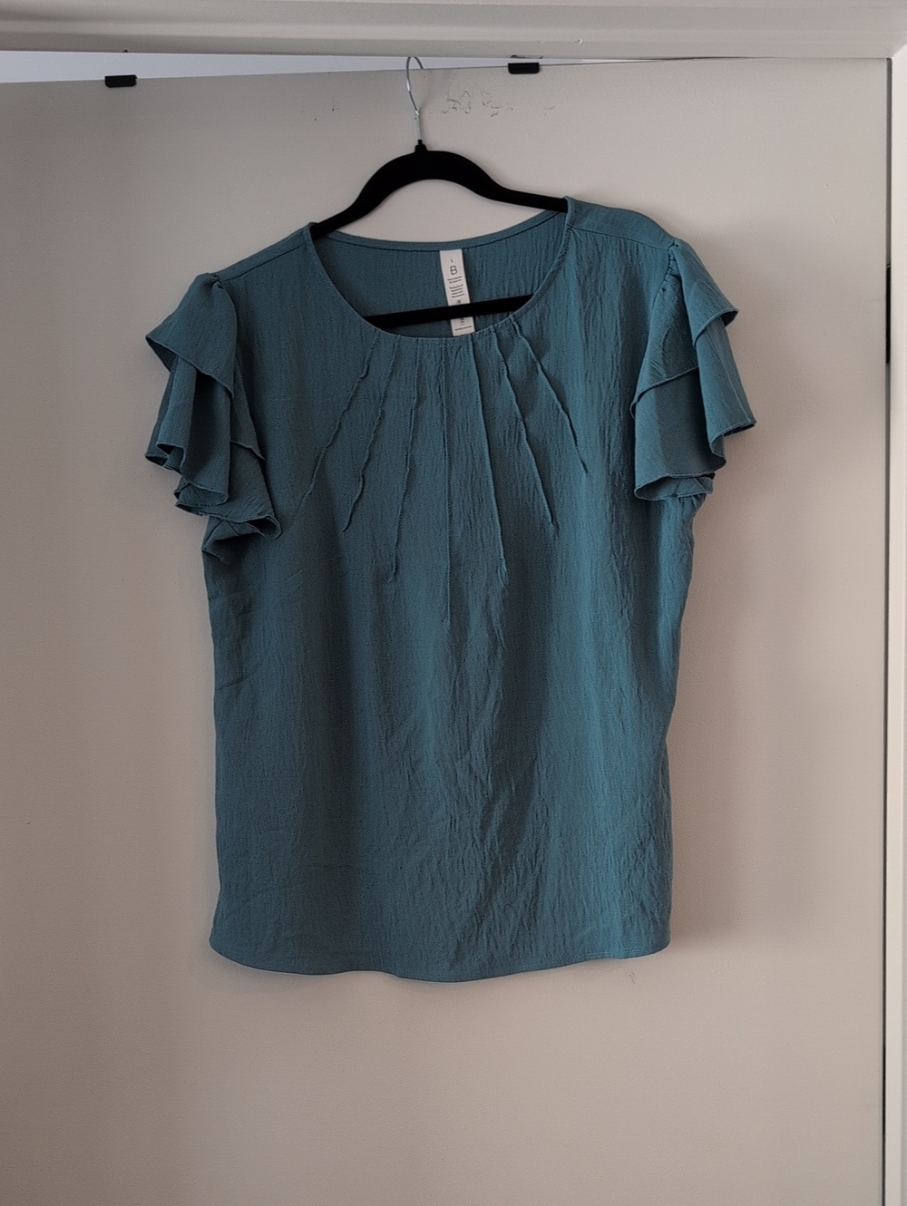 Flutter Sleeve Teal Blouse with Pintuck Detail